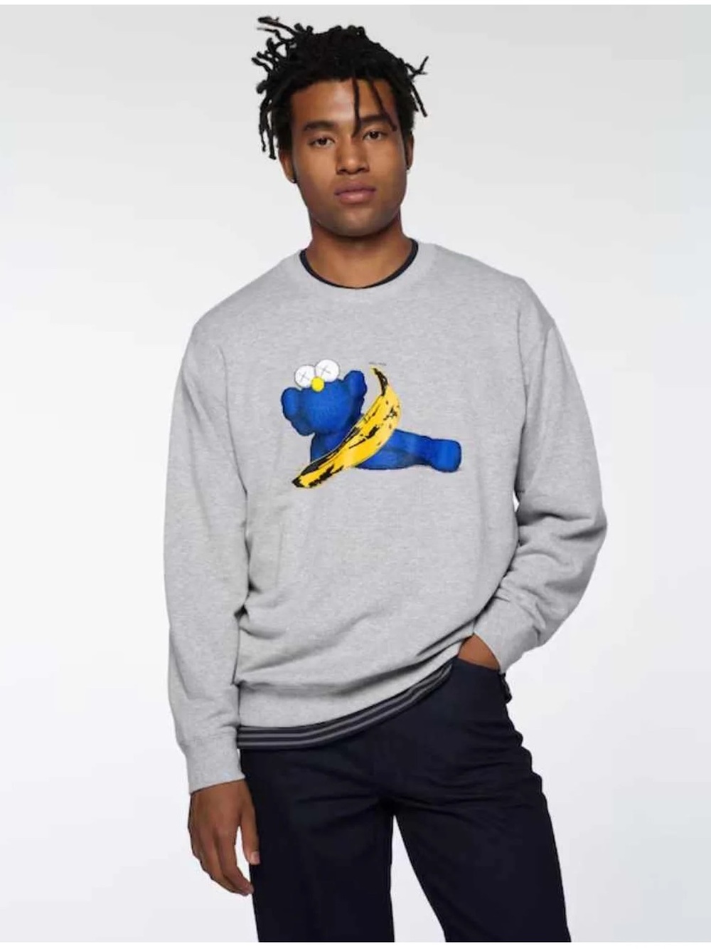 NEW Uniqlo KAWS X ANDY WARHOL Collab Sweatshirt Grey Long Sleeve Cookie Monster